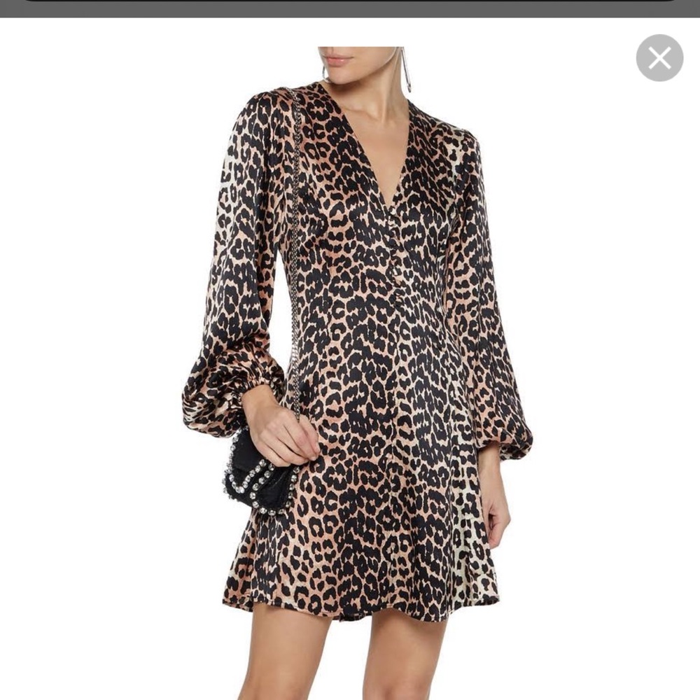 GANNI Balloon sleeve Leopard Skater Dress